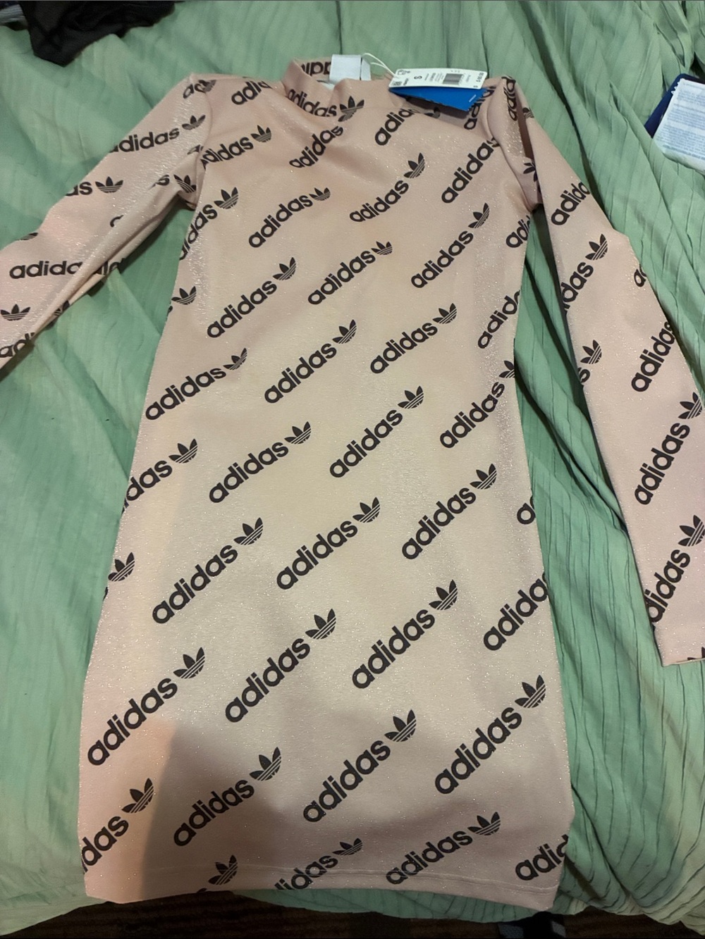 adidas Beige Logo Long Sleeve Bodycon Dress